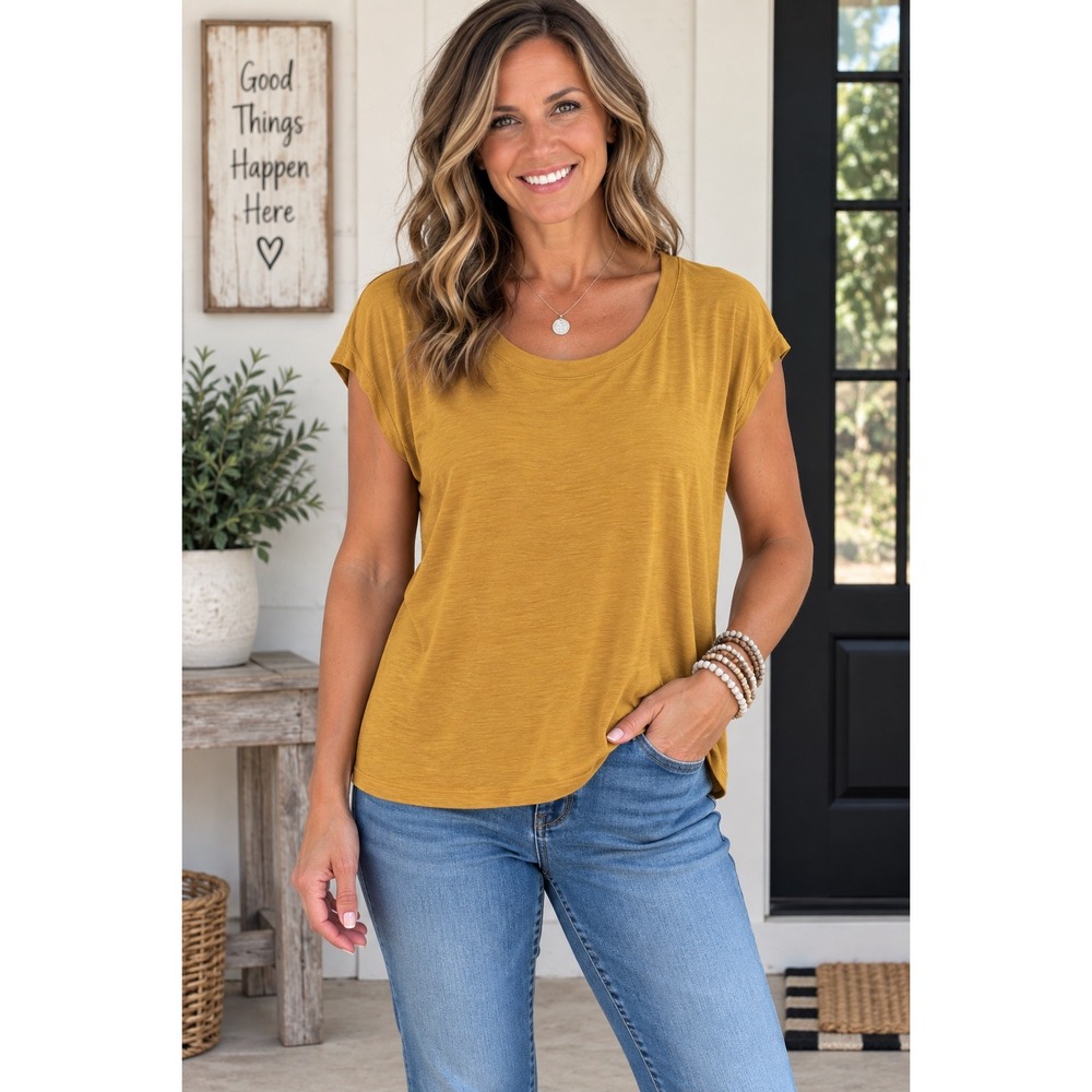 24/7 by Maurices Womens XXL Mustard Yellow Slub Knit Scoop Neck T-Shirt